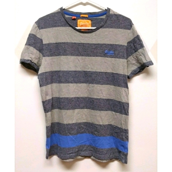 SuperDry orange label tshirt gray and blue stripes - Picture 1 of 10